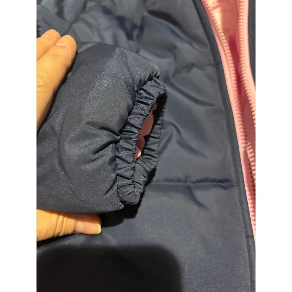 Carters 8 navy blue hooded pink fleece lined puffer jacket pockets nwot